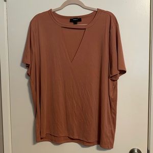 F21 Raw Cut V Neck Pink Top